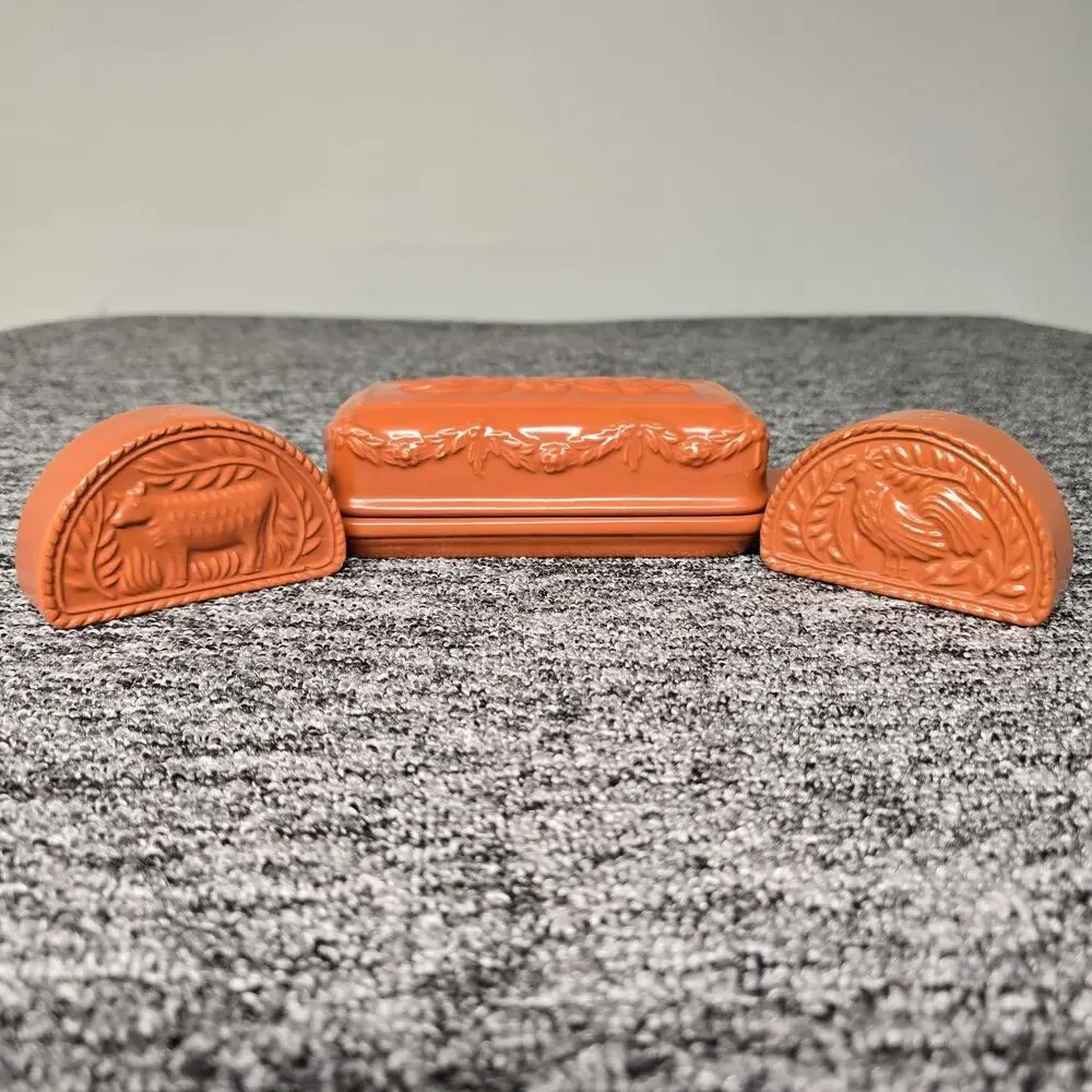 Vtg Avon Terracotta Kitchenware Collection Butter Dish Salt & Pepper Shaker Set